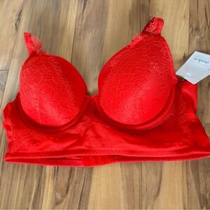 Auden Women's Elegant Lace Floral Pattern Demi Longline Bra Red Size 36B